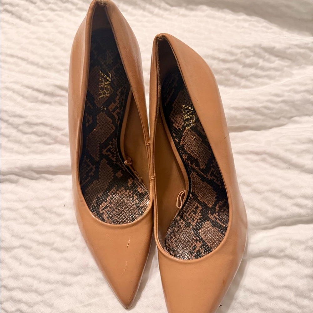 Zara Tan Leather Heels